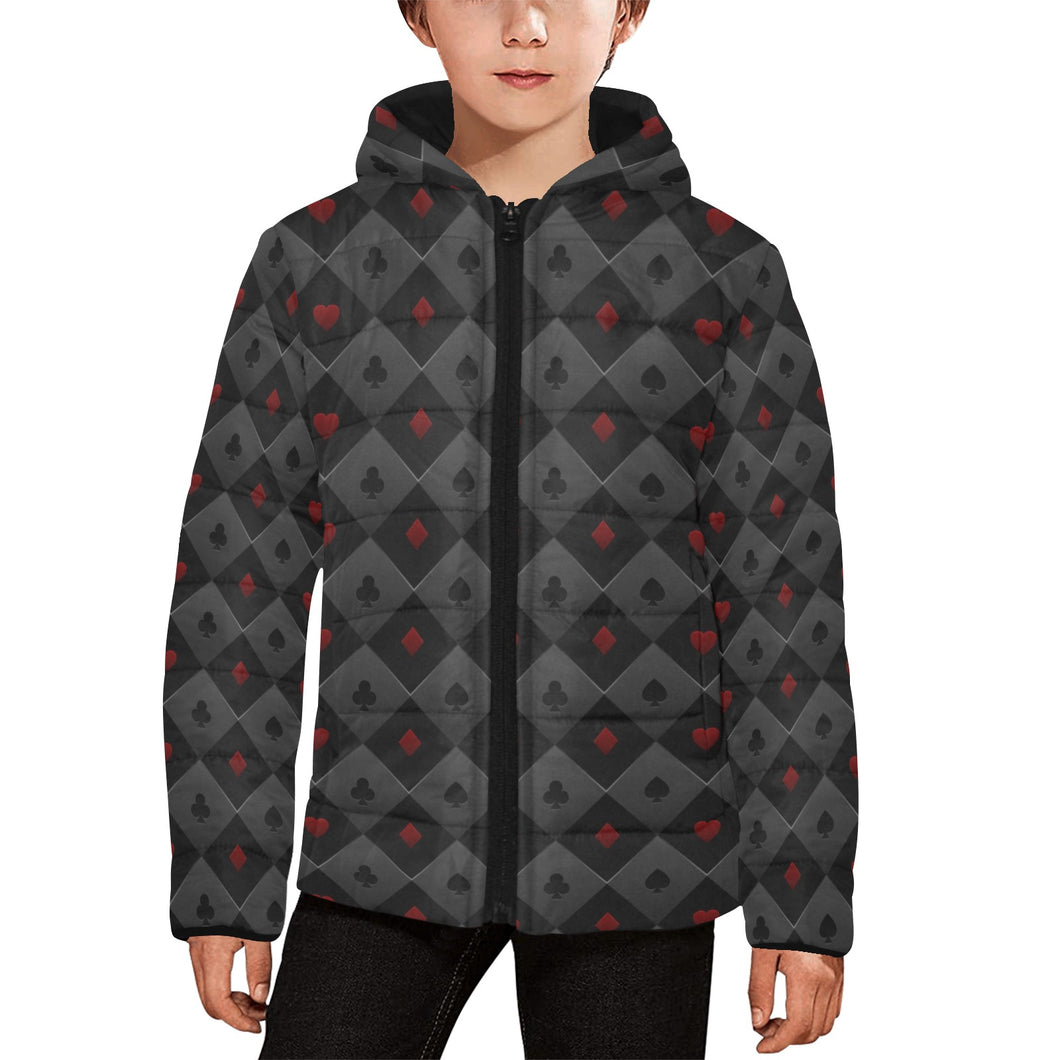 Casino Cards Suits Pattern Print Design 05 Kids' Boys' Girls' Padded Hooded Jacket