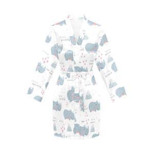 cute rhino heart pattern Women's Long Sleeve Belted Night Robe