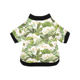 White orchid flower tropical leaves pattern All Over Print Pet Dog Round Neck Fuzzy Shirt