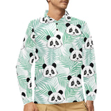 Panda pattern tropical leaves background Men's Long Sleeve Polo Shirt
