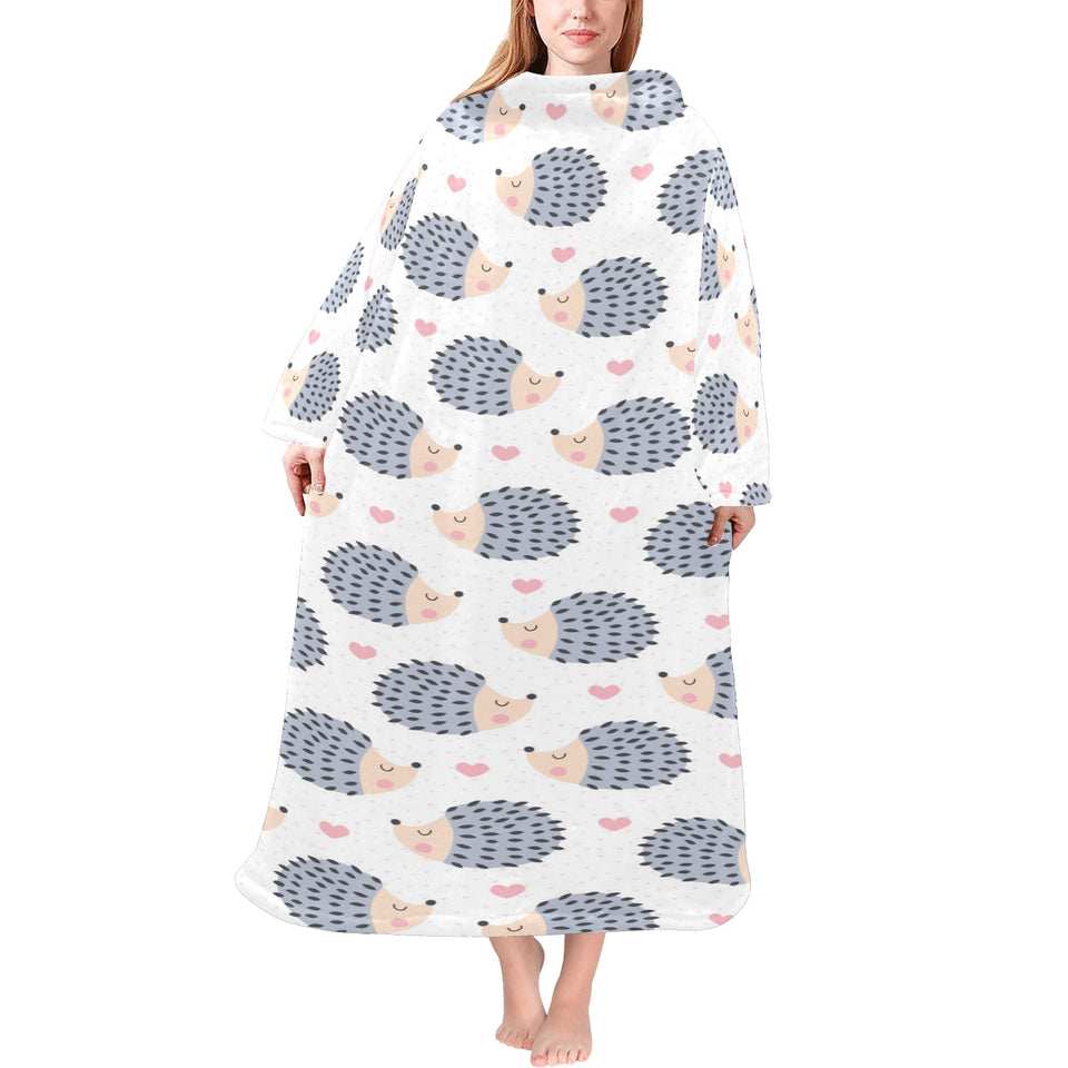 Hedgehog Pattern Print Design 04 Blanket Robe with Sleeves