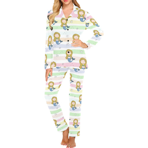 Cute hand drawn mermaid Women's Long Pajama Set