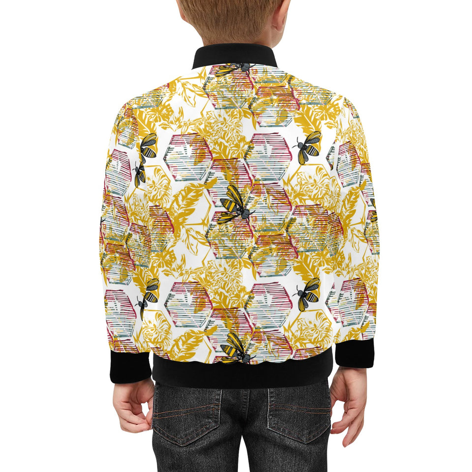 Cool Bee honeycomb leaves pattern Kids' Boys' Girls' Bomber Jacket