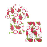 dragon fruits white background Men's V-Neck Short Pajama Set