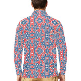 Blue Red Eiffel Tower Pattern Print Design 02 Men's Long Sleeve Polo Shirt