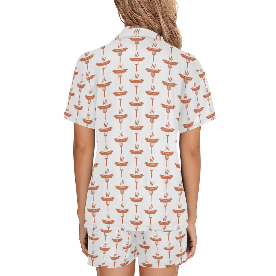 Sausage Pattern Print Design 05 Women's V-Neck Short Pajama Set