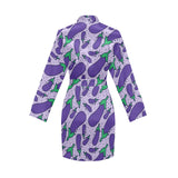 Eggplant Pattern Print Design 03 Women's Long Sleeve Belted Night Robe