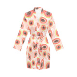 papaya leaves pattern Women's Long Sleeve Belted Night Robe