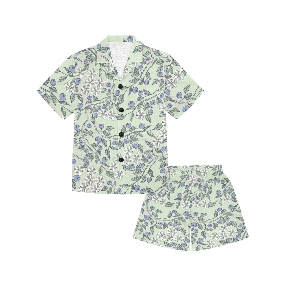 hand drawn blueberry pattern Kids' Boys' Girls' V-Neck Short Pajama Set