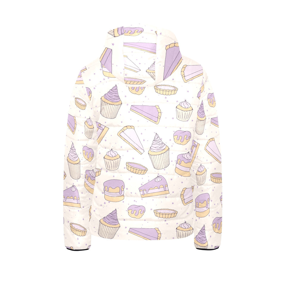Cakes pies tarts muffins and eclairs purple bluebe Kids' Boys' Girls' Padded Hooded Jacket