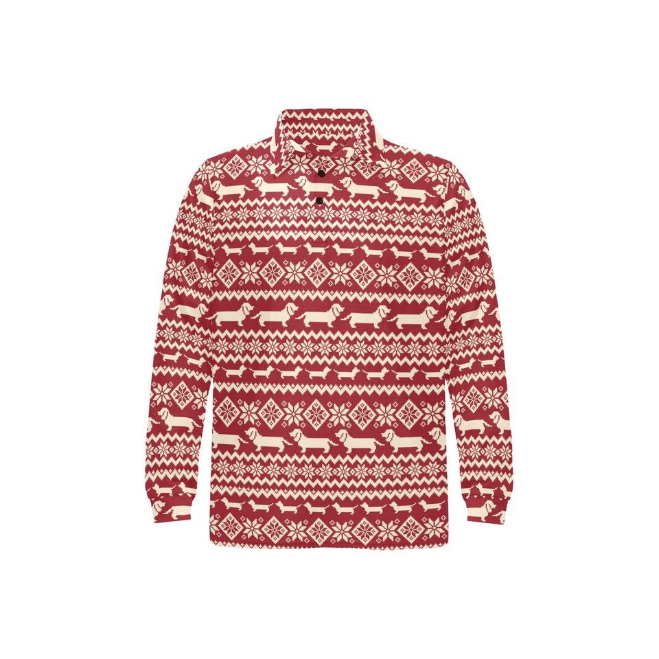 Dachshund Nordic pattern Men's Long Sleeve Polo Shirt