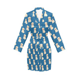 Golden Retriever Pattern Print Design 03 Women's Long Sleeve Belted Night Robe