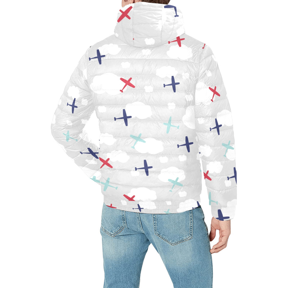 Airplane cloud grey background Men's Padded Hooded Jacket