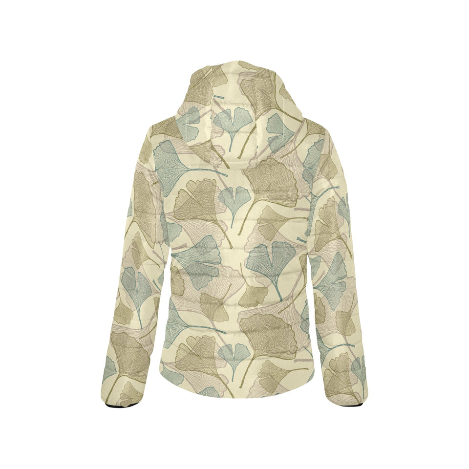 Ginkgo leaves design pattern Women's Padded Hooded Jacket