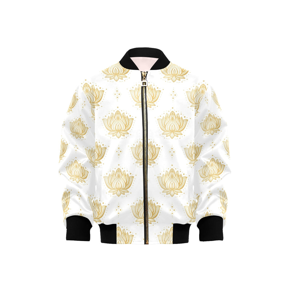 Gold Ornamental lotue waterlily symbol pattern Kids' Boys' Girls' Bomber Jacket