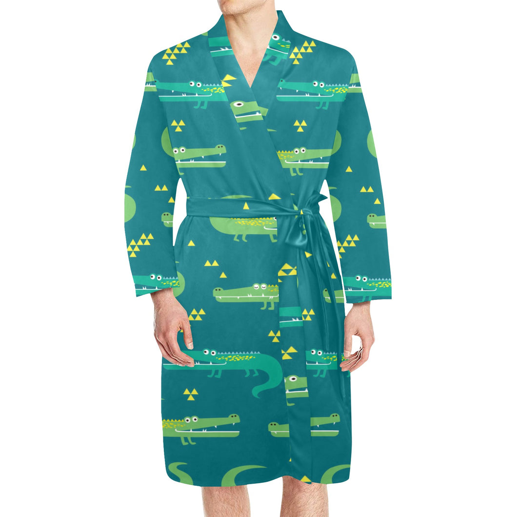 Crocodile pattern Men's Long Sleeve Belted Night Robe
