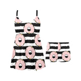 Donuts pink icing striped pattern Chest Sexy Pleated Two Piece Swim Dress