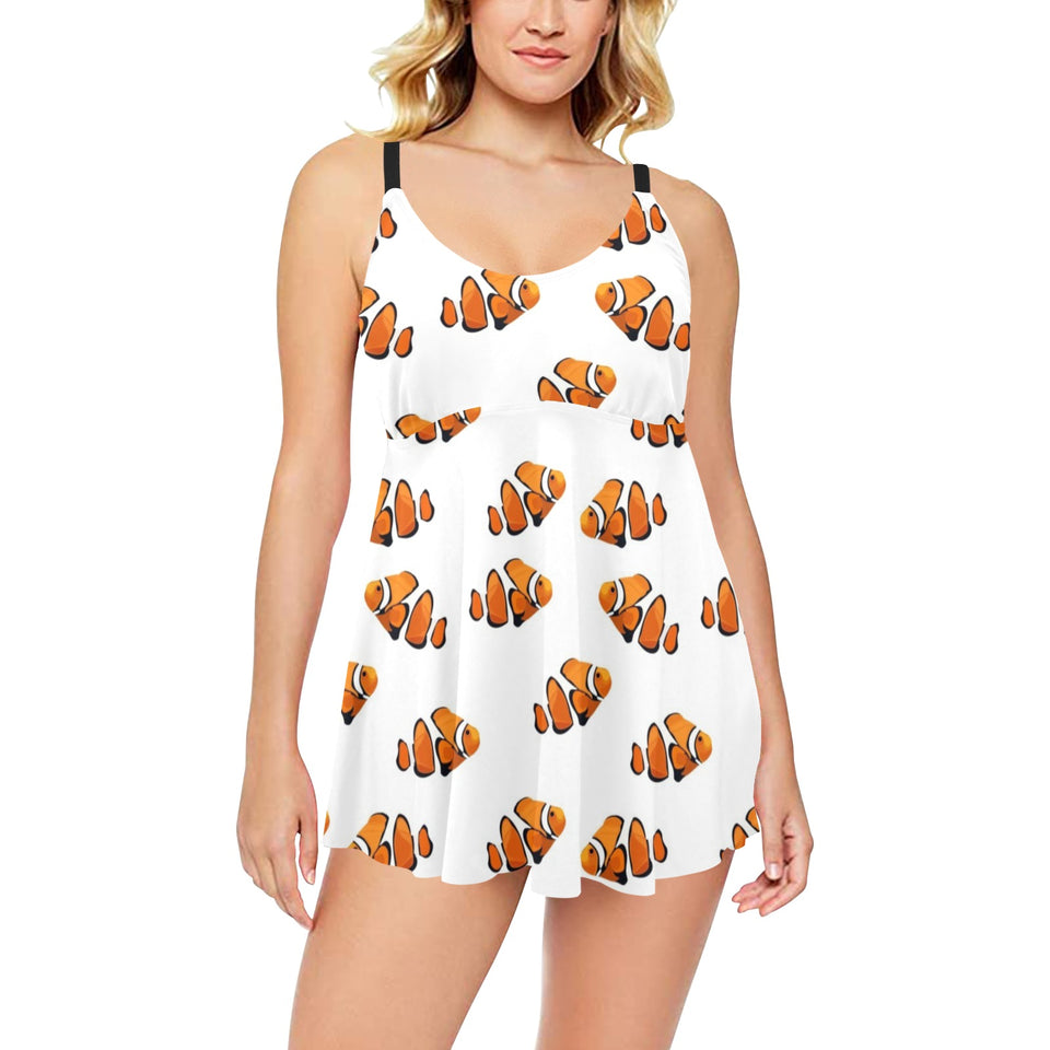 Clown Fish Pattern Print Design 03 Chest Sexy Pleated Two Piece Swim Dress