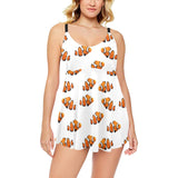 Clown Fish Pattern Print Design 03 Chest Sexy Pleated Two Piece Swim Dress