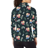 Cute sloths sleeping christmas ball santa hat patt Women's Long Sleeve Polo Shirt