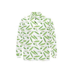 Green Peas Pattern Print Design 04 Men's Long Sleeve Polo Shirt