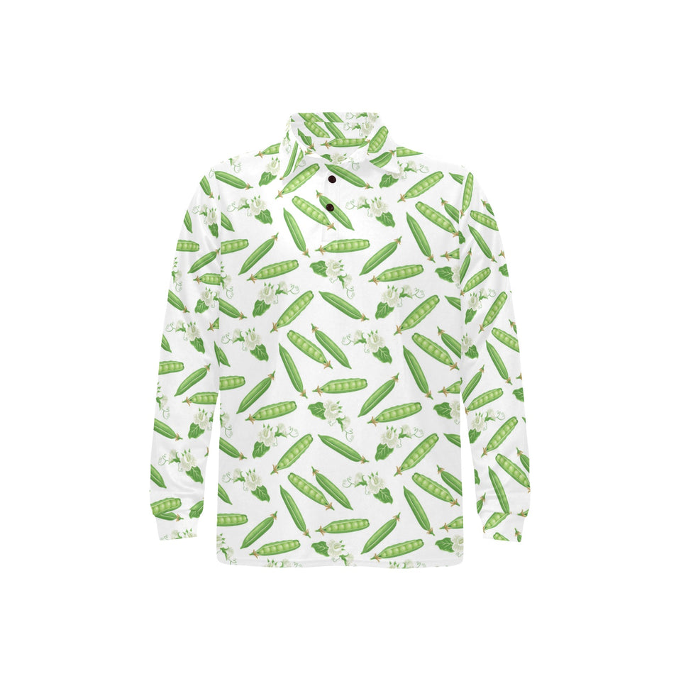 Green Peas Pattern Print Design 04 Men's Long Sleeve Polo Shirt