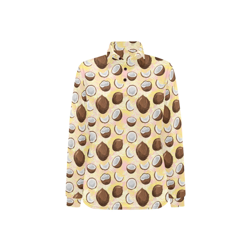 Coconut Pattern Print Design 05 Women's Long Sleeve Polo Shirt