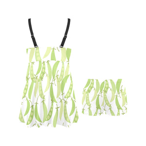 Green Peas Pattern Print Design 03 Chest Sexy Pleated Two Piece Swim Dress