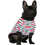 Hand drawn cherry pattern striped background All Over Print Pet Dog Round Neck Fuzzy Shirt