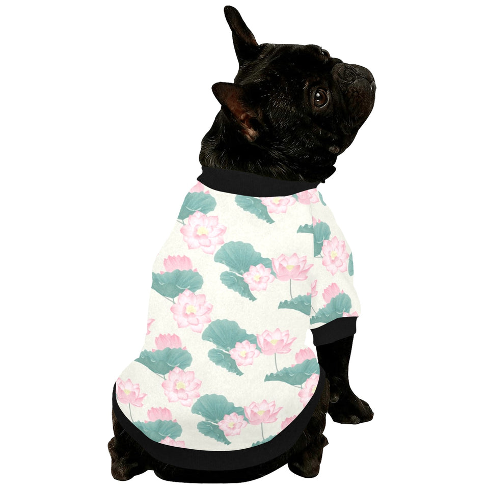 Pink lotus waterlily leaves pattern All Over Print Pet Dog Round Neck Fuzzy Shirt