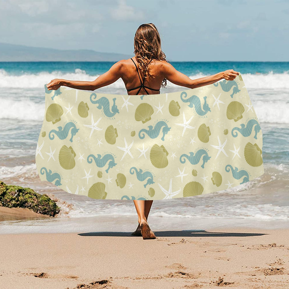 Seahorse shell starfish pattern background Beach Towel