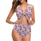 Yorkshire Terrier Pattern Print Design 03 Chest Bowknot High Waisted Bikini Swimsuit