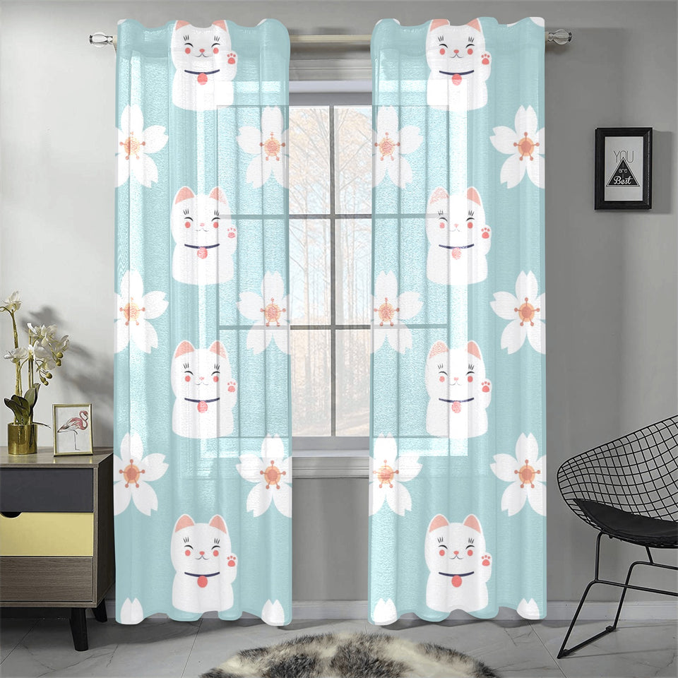 Maneki neko cat sakura Gauze Curtain