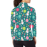 Snowman bird decorative elements christmas pattern Women's Long Sleeve Polo Shirt