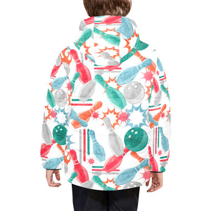 Watercolor bowling pattern Kids' Boys' Girls' Padded Hooded Jacket