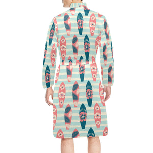 Surfboard Pattern Print Design 02 Men's Long Sleeve Belted Night Robe