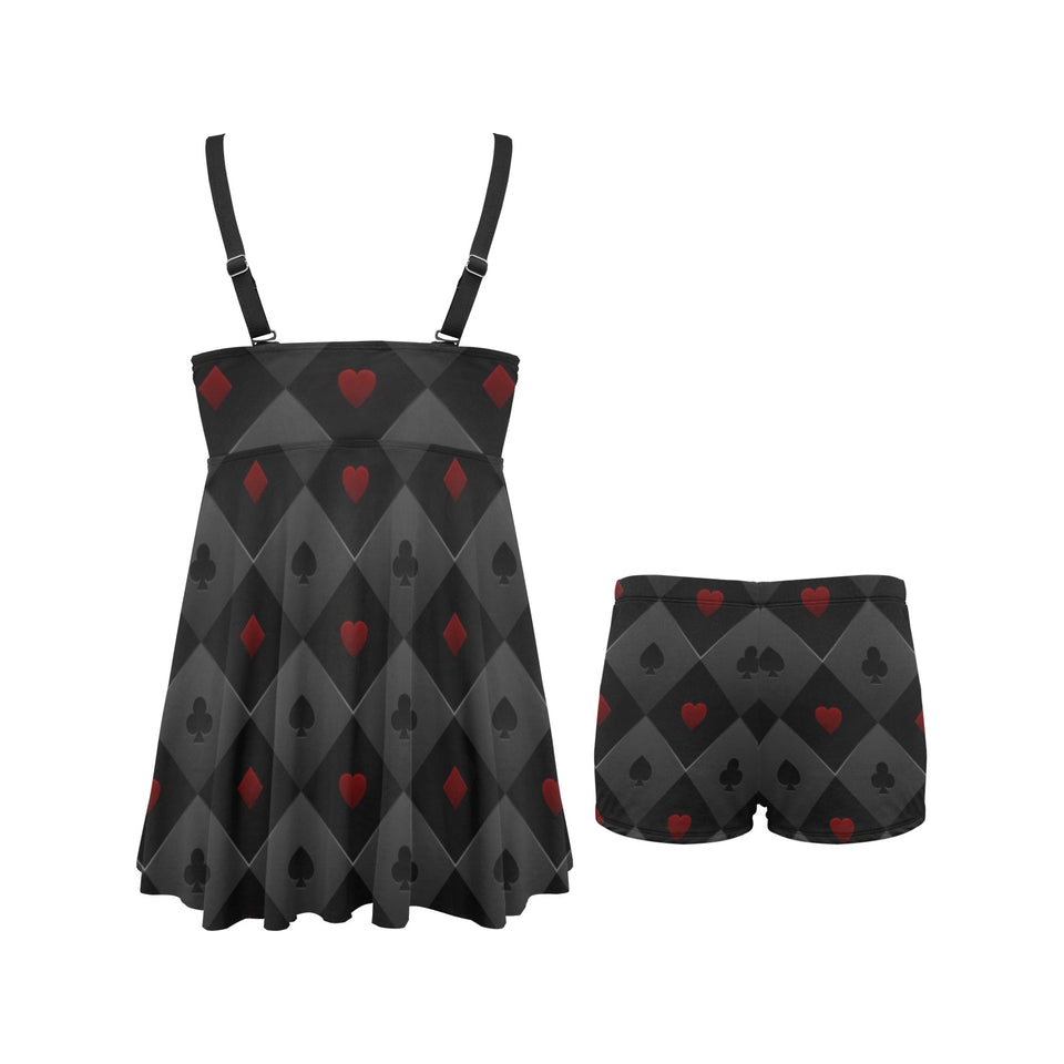 Casino Cards Suits Pattern Print Design 05 Chest Sexy Pleated Two Piece Swim Dress