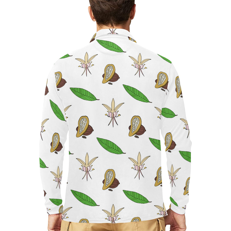 Color hand drawn cacao pattern Men's Long Sleeve Polo Shirt
