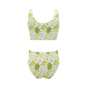 Durian pattern background Chest Bowknot High Waisted Bikini Swimsuit