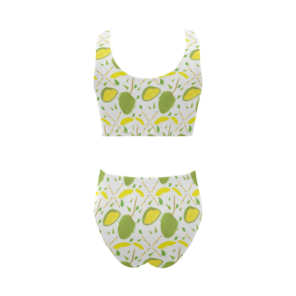 Durian pattern background Chest Bowknot High Waisted Bikini Swimsuit
