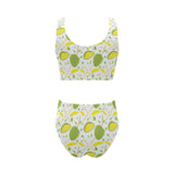 Durian pattern background Chest Bowknot High Waisted Bikini Swimsuit