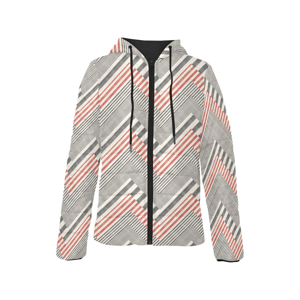 zigzag chevron striped pattern Women's Padded Hooded Jacket