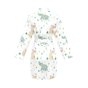 Cute Rhino pattern Women's Long Sleeve Belted Night Robe
