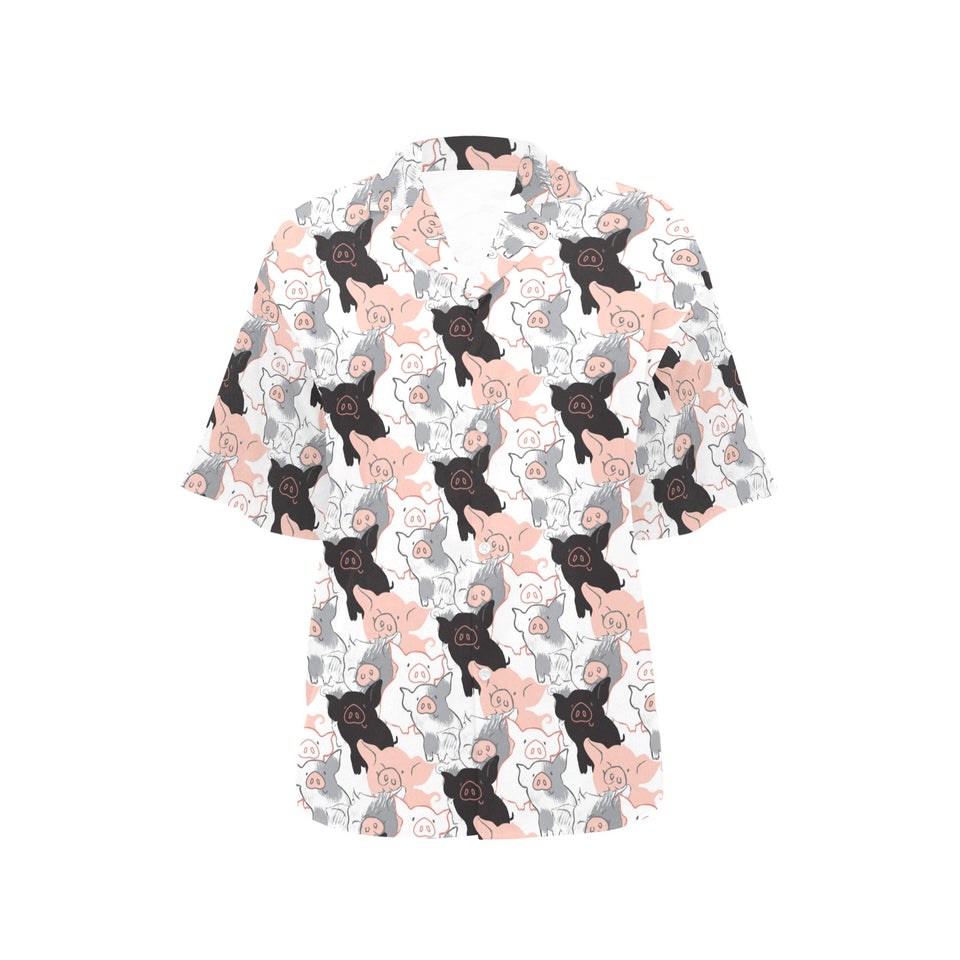 Pig Pattern Print Design 05 Women's All Over Print Hawaiian Shirt