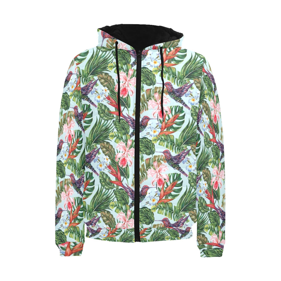 Hummingbird Pattern Print Design 05 Men's Padded Hooded Jacket