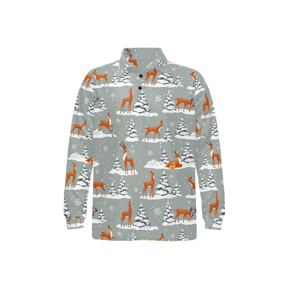 Beautiful deers Winter Christmas Men's Long Sleeve Polo Shirt