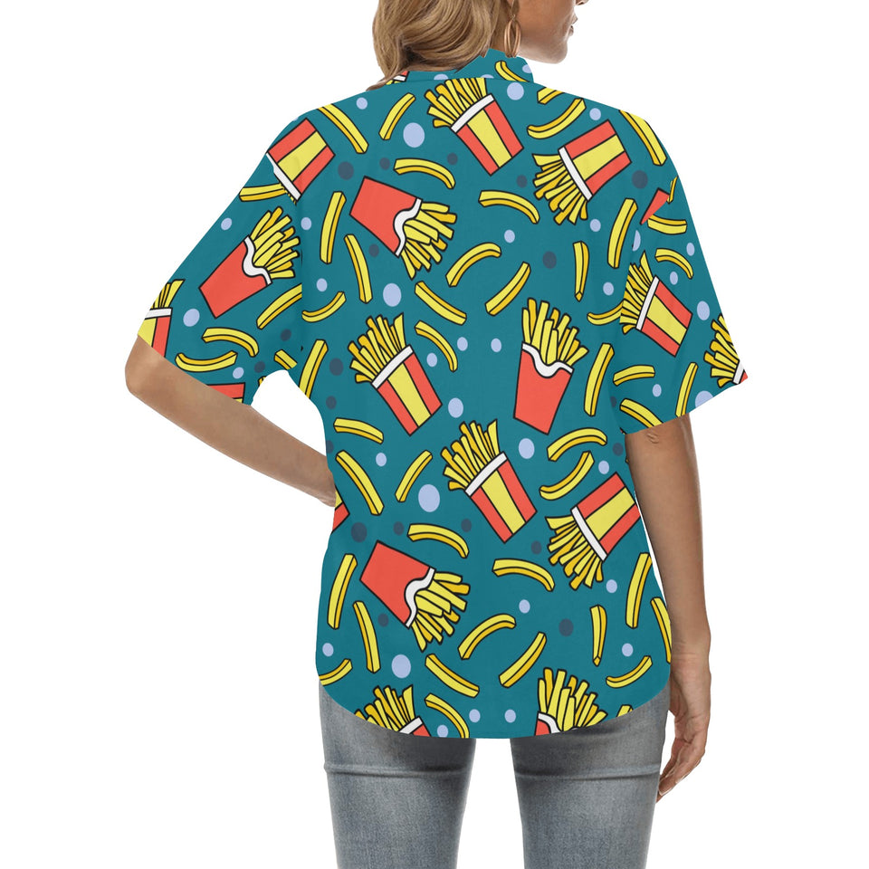French fries red paper box pattern Women's All Over Print Hawaiian Shirt