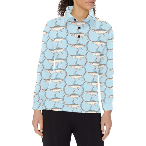 Swordfish Pattern Print Design 01 Women's Long Sleeve Polo Shirt