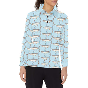 Swordfish Pattern Print Design 01 Women's Long Sleeve Polo Shirt
