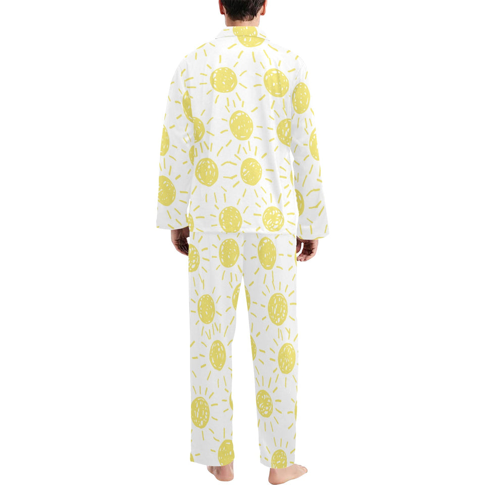 hand drawn sun pattern Men's Long Pajama Set